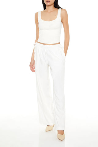 Shirred Tie-Waist Wide-Leg Pants