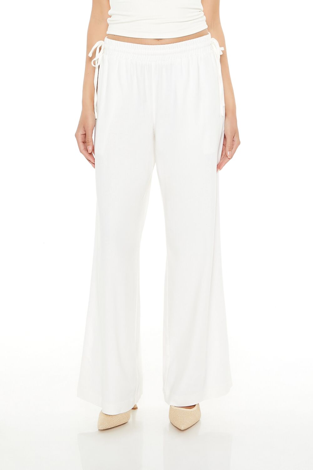  Forever 21 Shirred Tie-Waist Wide-Leg Pants - egret - Bonton