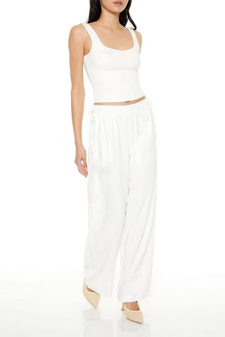 Shirred Tie-Waist Wide-Leg Pants