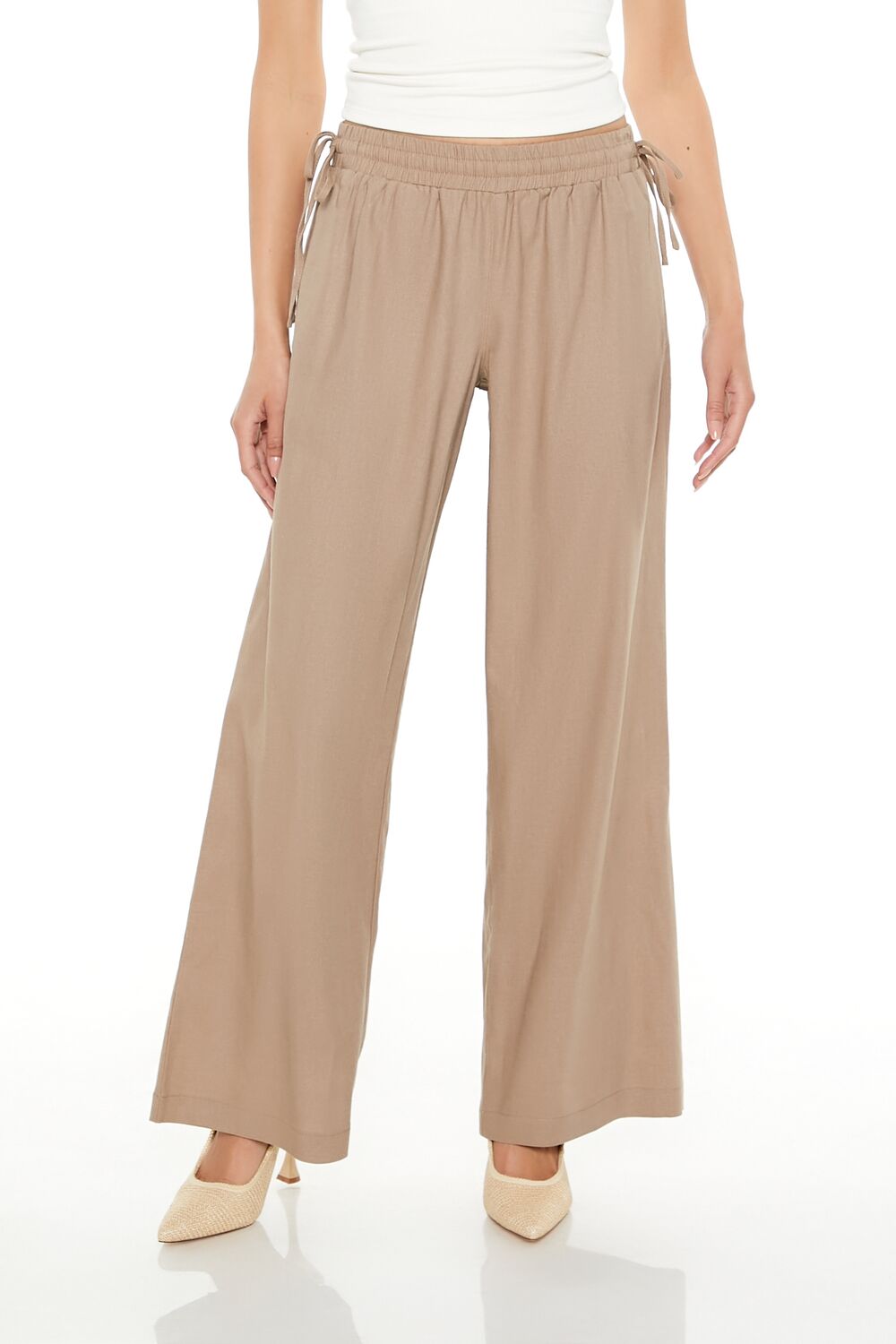  Forever 21 Shirred Tie-Waist Wide-Leg Pants - egret - Bonton