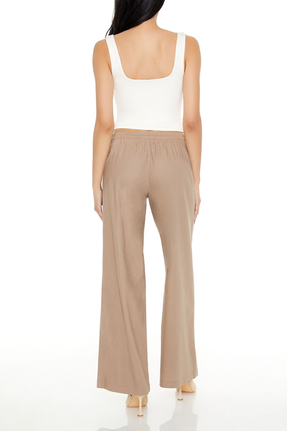  Forever 21 Shirred Tie-Waist Wide-Leg Pants - egret - Bonton
