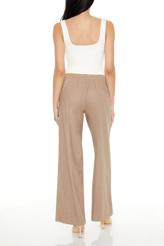 Shirred Tie-Waist Wide-Leg Pants