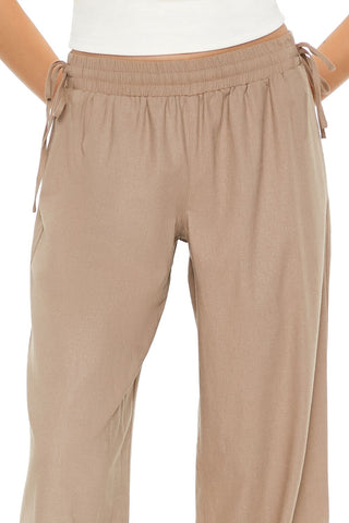 Shirred Tie-Waist Wide-Leg Pants