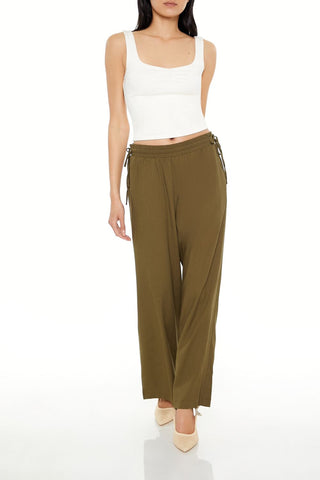 Shirred Tie-Waist Wide-Leg Pants