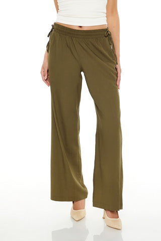 Shirred Tie-Waist Wide-Leg Pants