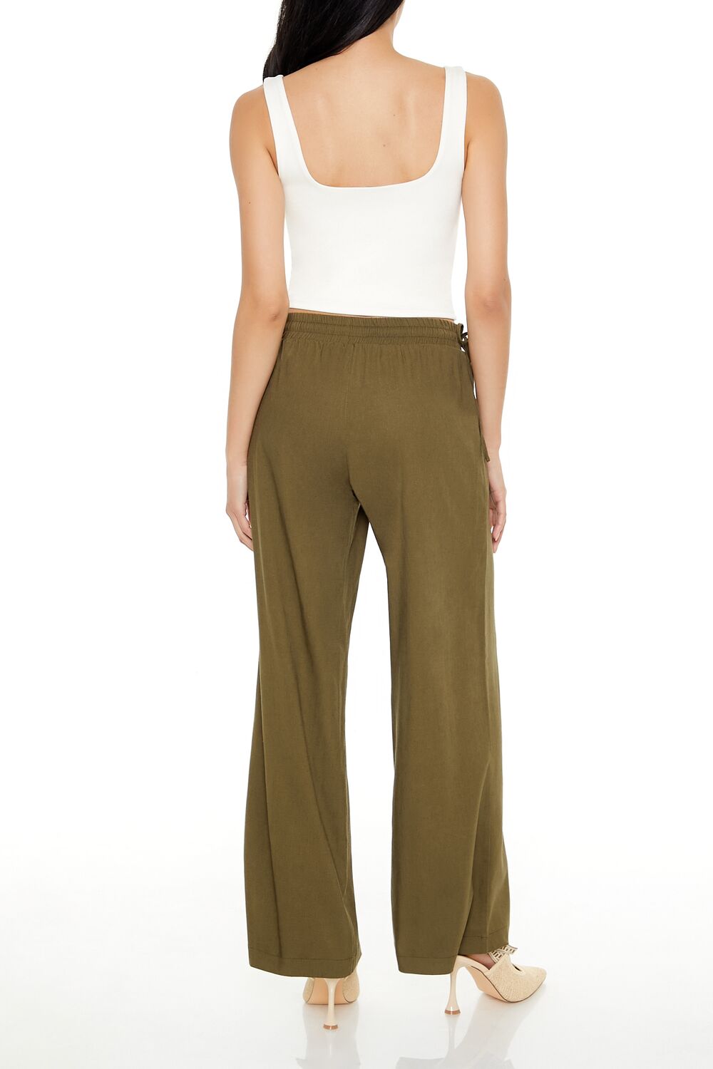  Forever 21 Shirred Tie-Waist Wide-Leg Pants - egret - Bonton