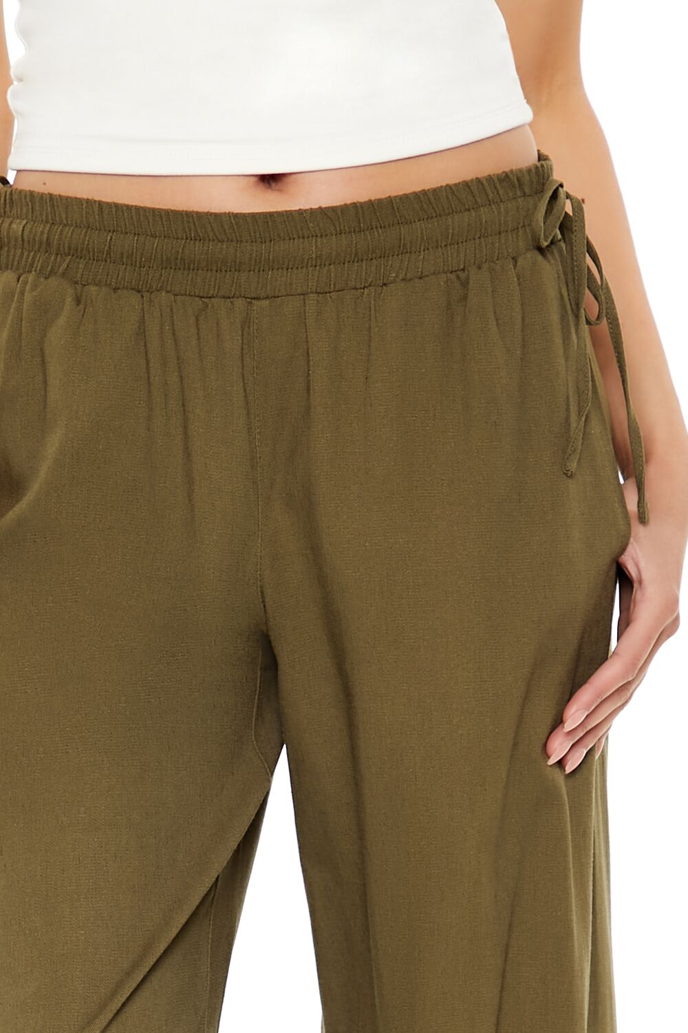  Forever 21 Shirred Tie-Waist Wide-Leg Pants - egret - Bonton