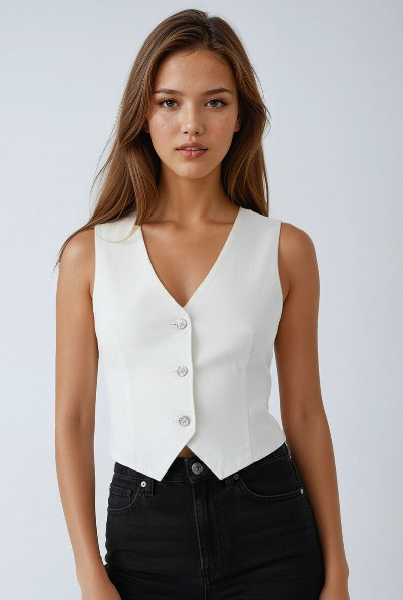  Forever 21 Stretch Denim Vest - white - Bonton