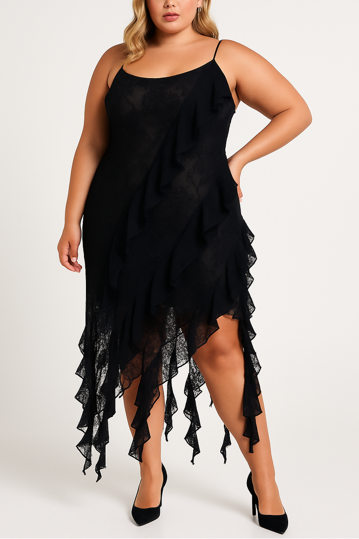  Forever 21 Plus Size Cascading Ruffle Dress - black - Bonton