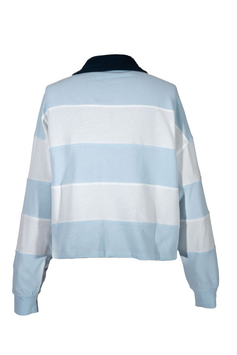  Forever 21 California Striped Graphic Long-Sleeve Polo Top - blue - Bonton
