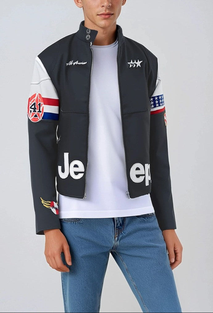  Forever 21 Men's Jeep Moto Jacket - black-multi - Bonton