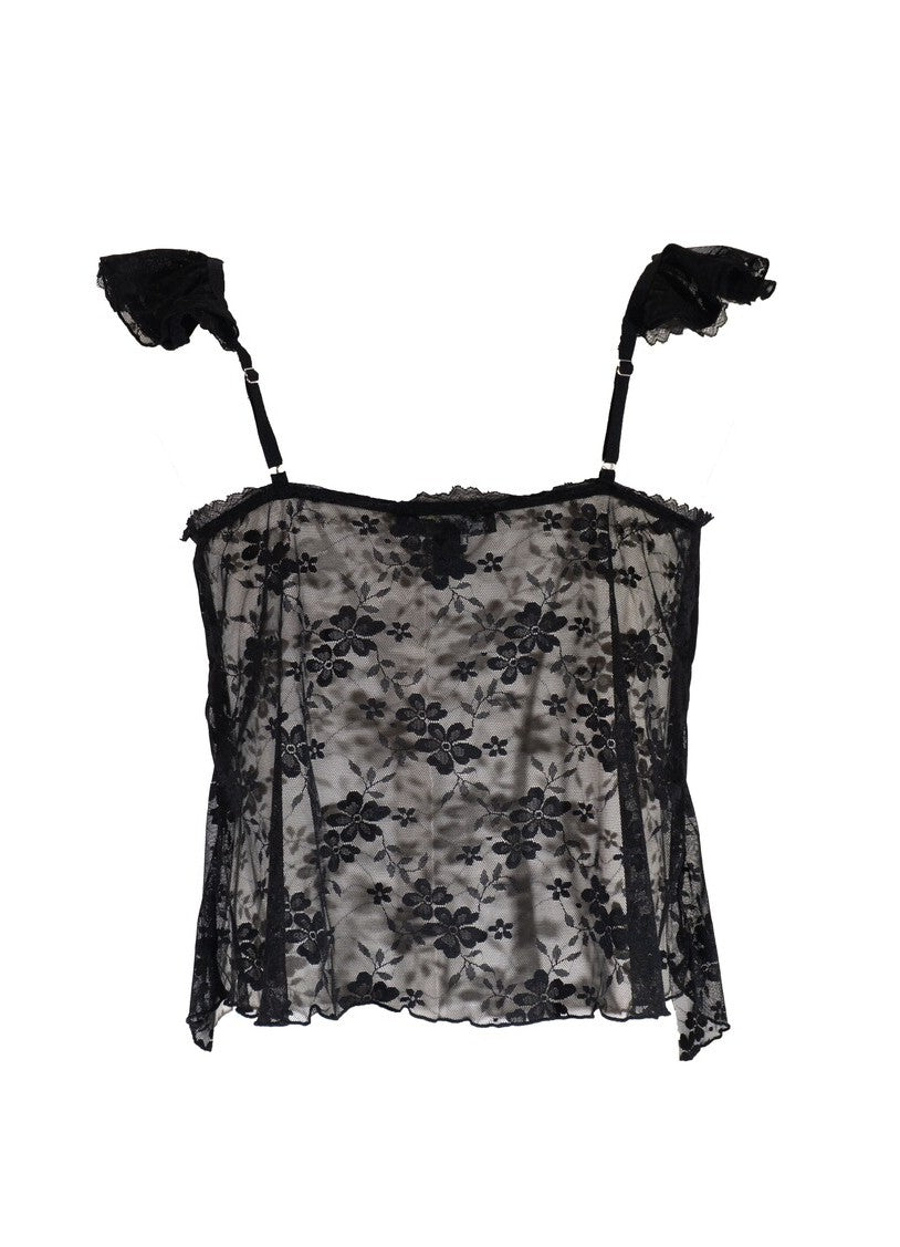  Forever 21 Plus Size Sheer Cap-Sleeve Lace-Trim Top - black - Bonton