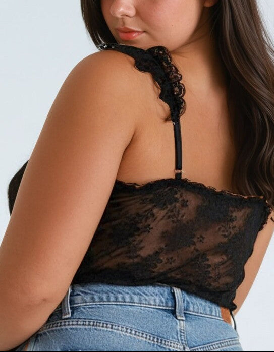  Forever 21 Plus Size Sheer Cap-Sleeve Lace-Trim Top - black - Bonton