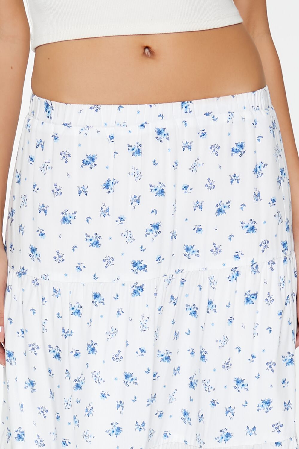  Forever 21 Tiered Floral Print Maxi Skirt - blue-multi - Bonton