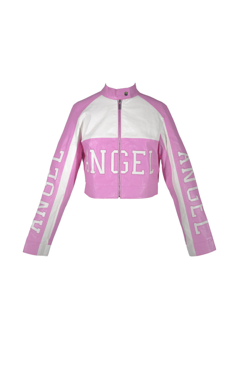  Forever 21 Angel In The Making Faux Leather Moto Jacket - azalea - Bonton