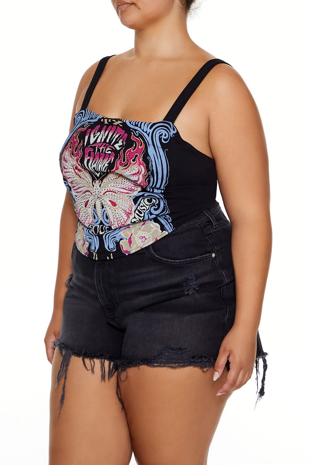  Forever 21 Plus Size Ignite the Flame Crop Top - black multi - Bonton