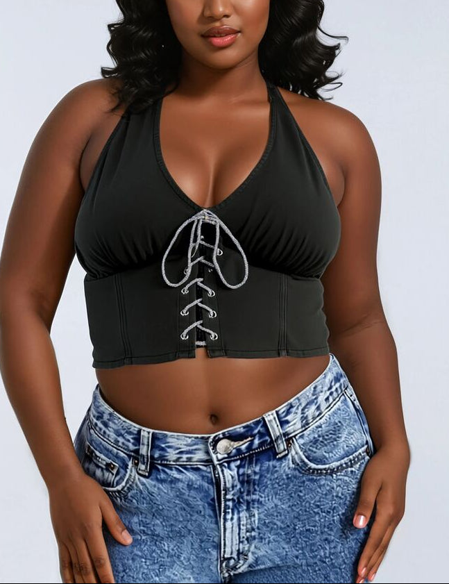  Forever 21 Plus Size Lace-Up Halter Top - green - Bonton