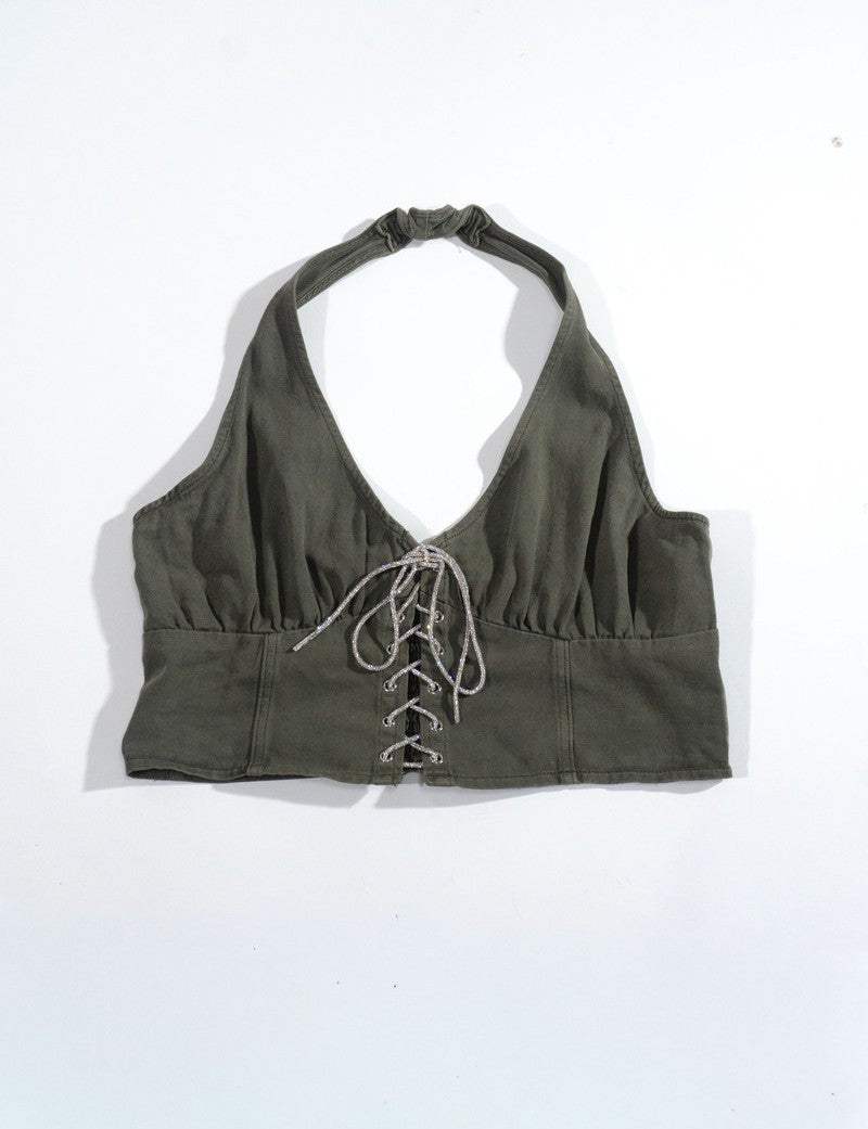  Forever 21 Plus Size Lace-Up Halter Top - green - Bonton