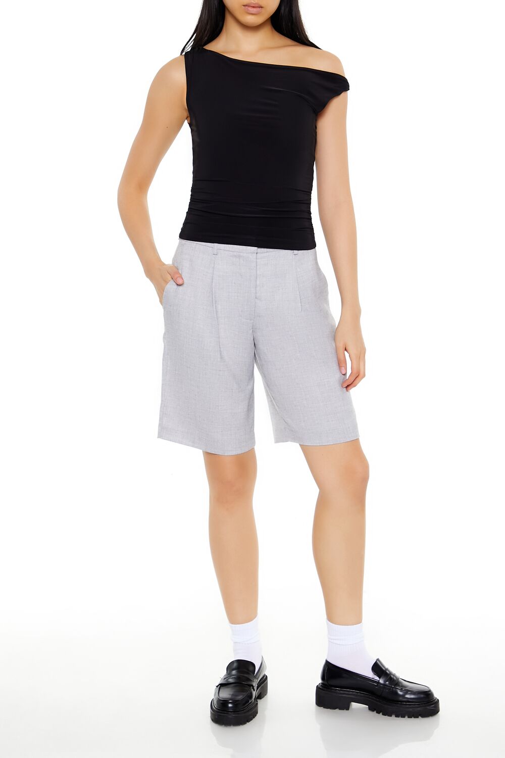  Forever 21 High-Rise Bermuda Trouser Shorts - grey - Bonton