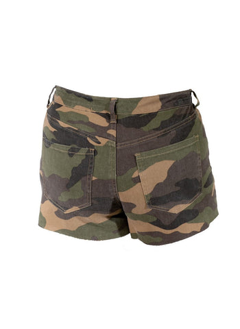 Plus Size Camo Frayed-Hem Denim Shorts