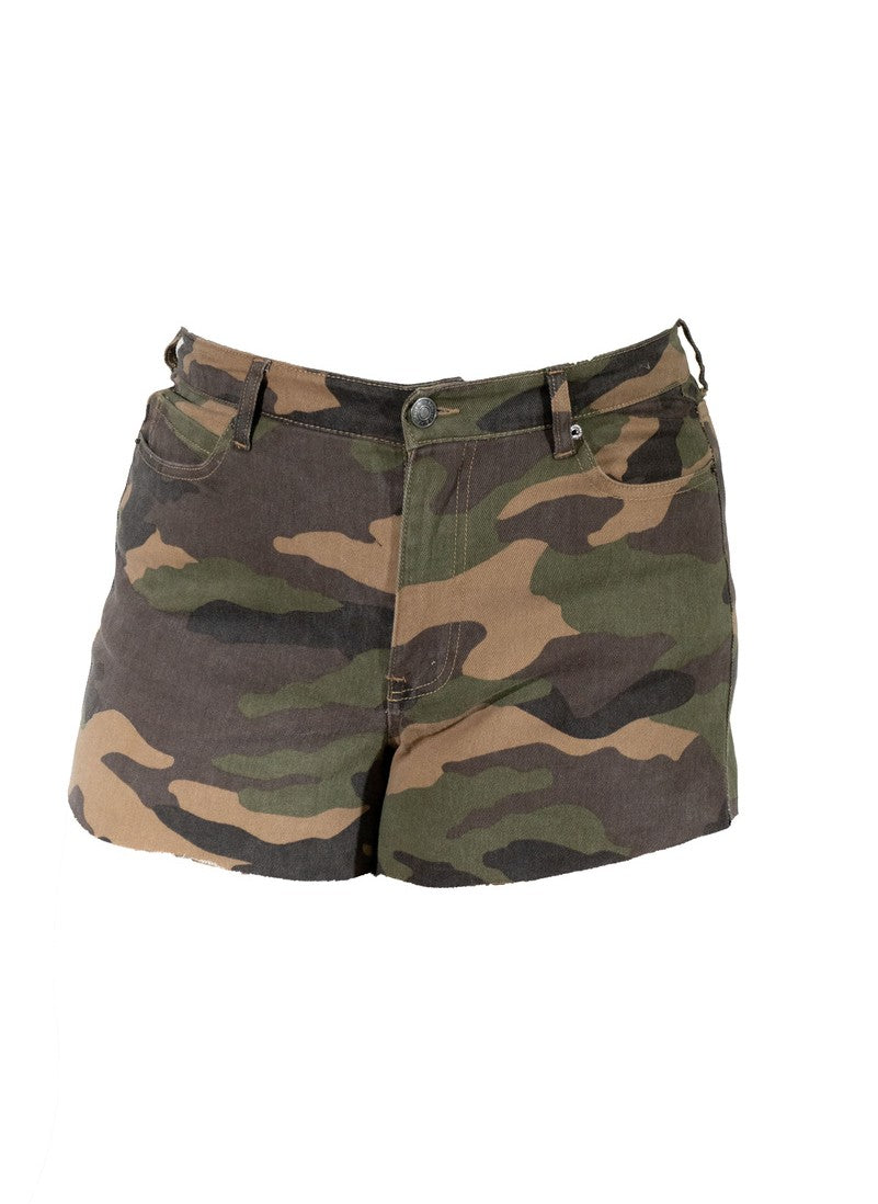  Forever 21 Plus Size Camo Frayed-Hem Denim Shorts - olive-multi - Bonton