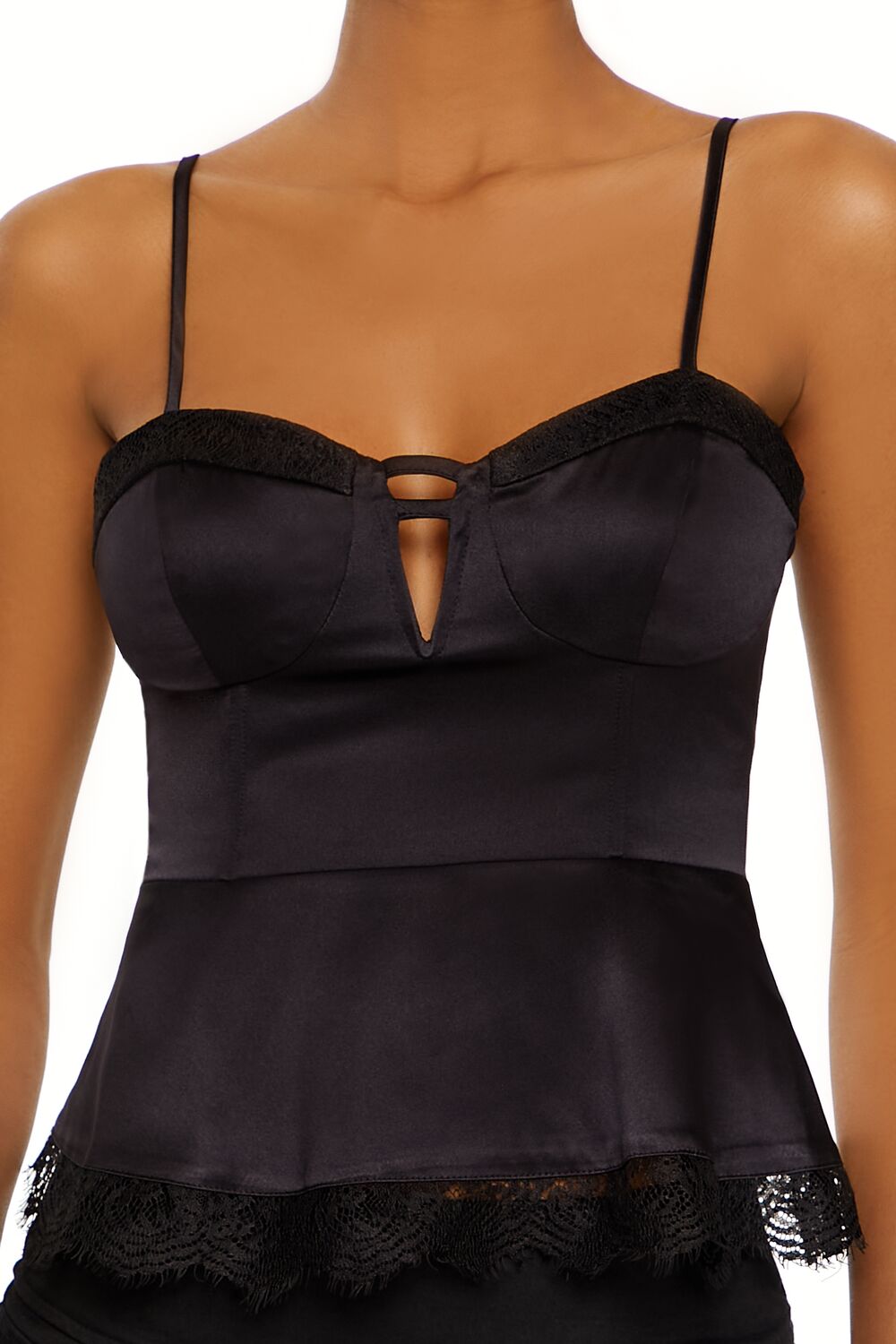  Forever 21 Satin Sweetheart Flounce Cami - black - Bonton