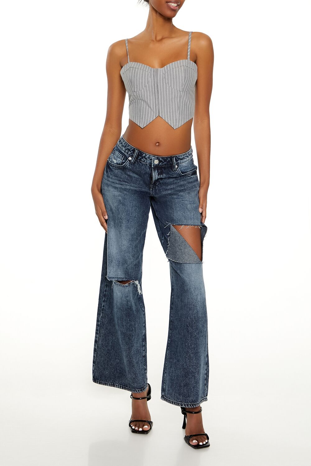  Forever 21 Pinstriped Cropped Cami - grey white - Bonton