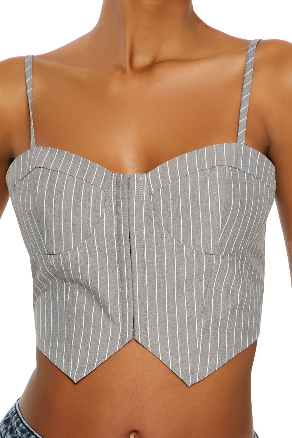  Forever 21 Pinstriped Cropped Cami - grey white - Bonton