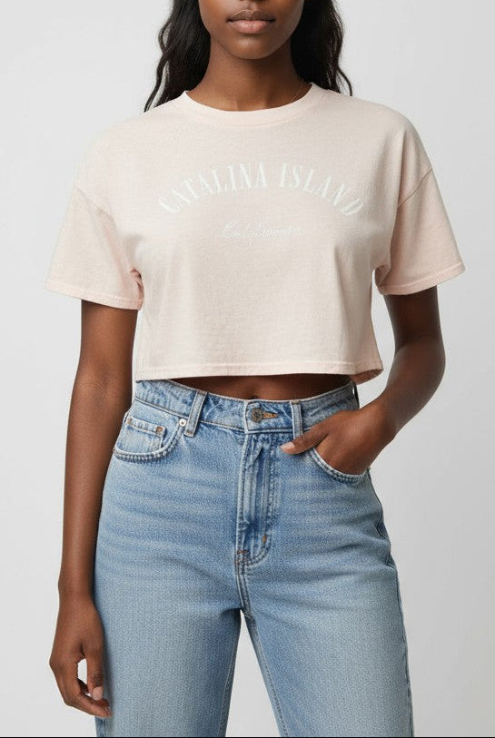  Forever 21 Catalina Island Boxy Cropped Tee - sandy pink - Bonton