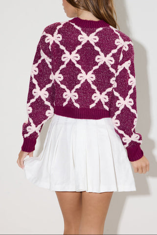 Jacquard Cropped Bow Sweater