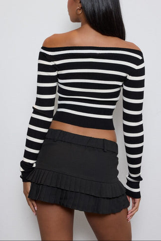 Striped Boatneck Cropped Sweater