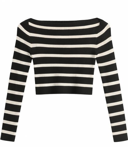Striped Boatneck Cropped Sweater