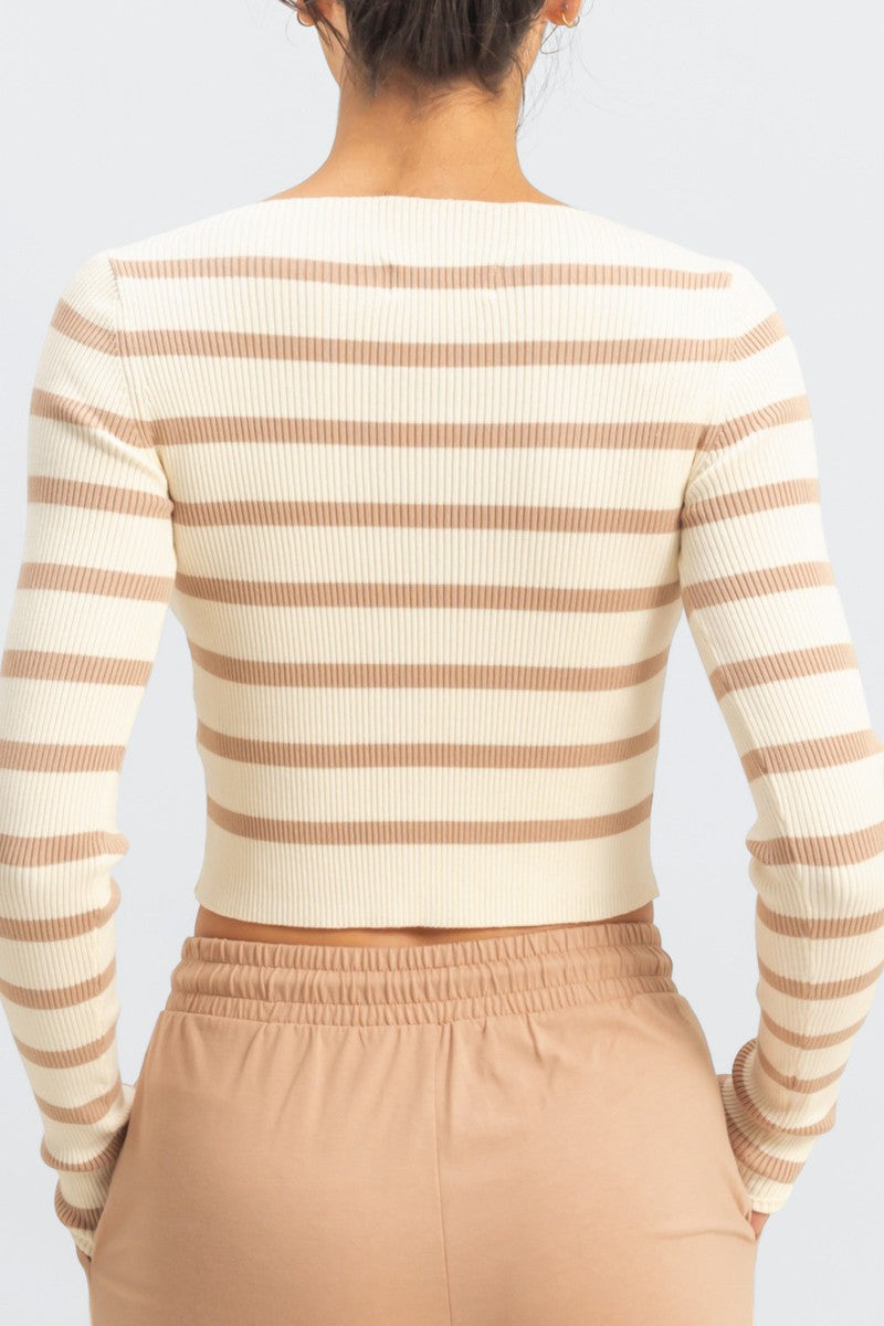  Forever 21 Striped Boatneck Cropped Sweater - black cream - Bonton