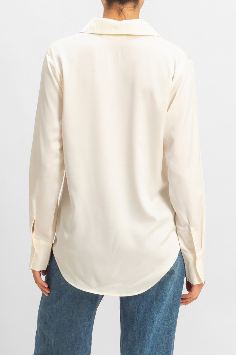  Forever 21 Satin Button-Front Shirt - cream - Bonton