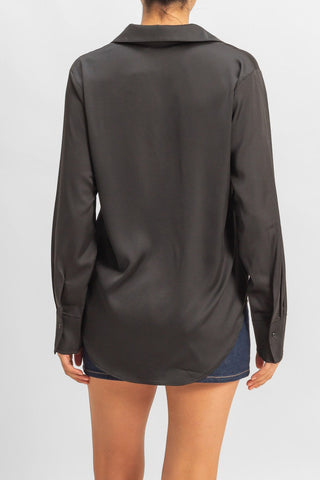 Satin Button-Front Shirt