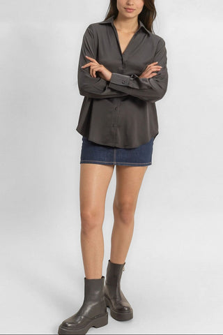 Satin Button-Front Shirt