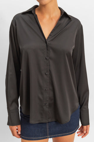 Satin Button-Front Shirt