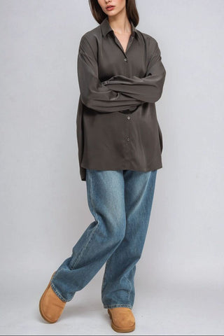 Oversized Satin Button-Up Shirt