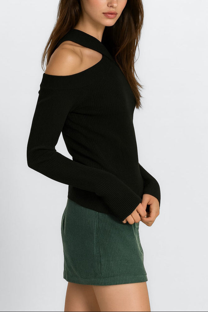  Forever 21 Ribbed Off-The-Shoulder Halter Sweater-Knit Top - brown - Bonton