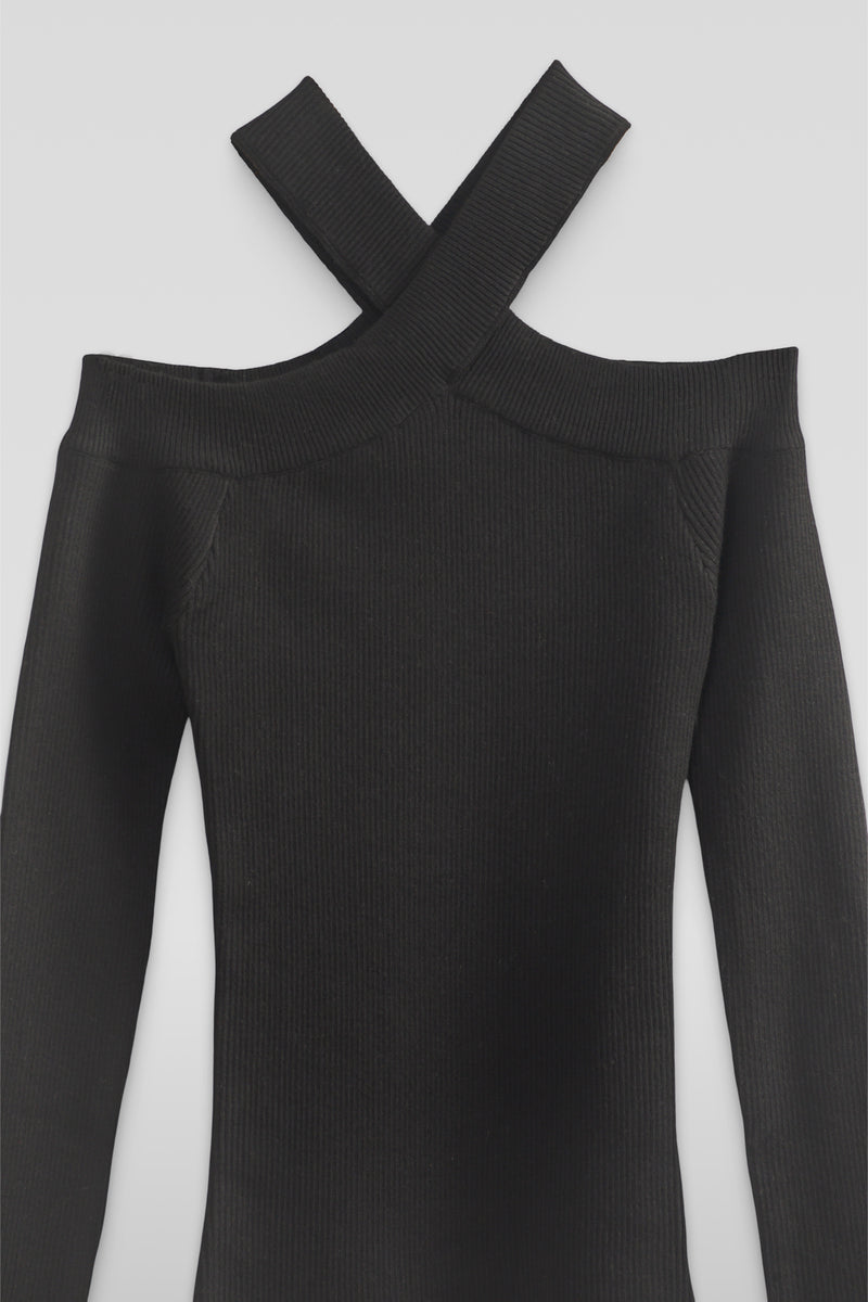  Forever 21 Ribbed Off-The-Shoulder Halter Sweater-Knit Top - brown - Bonton