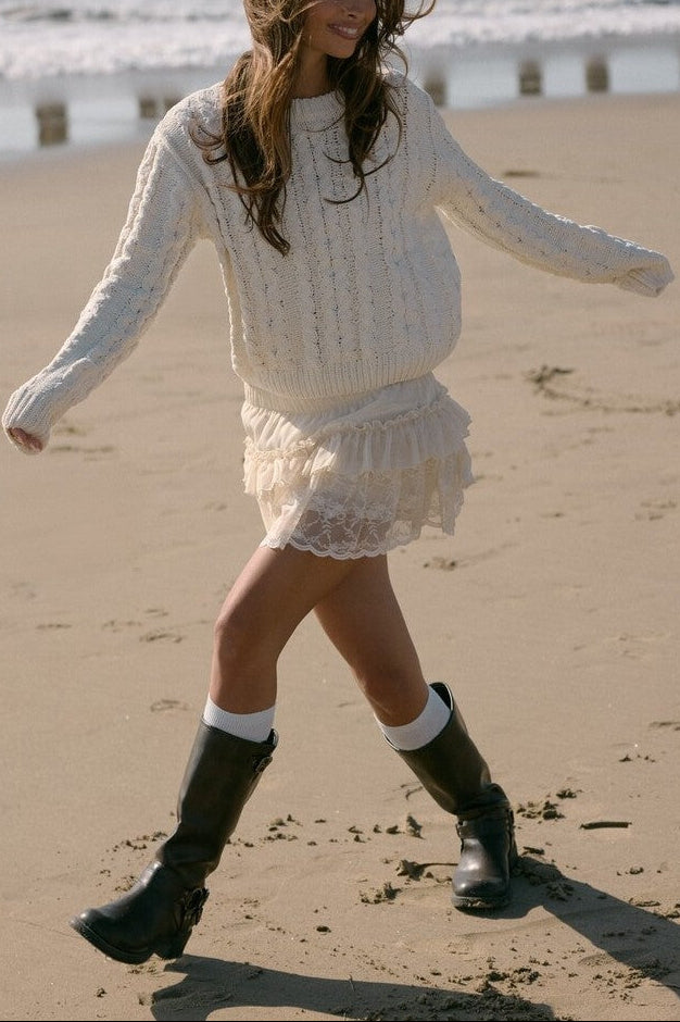  Forever 21 Cable Knit Sweater - ivory - Bonton