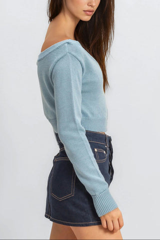Off-The-Shoulder Cropped Button-Front Sweater