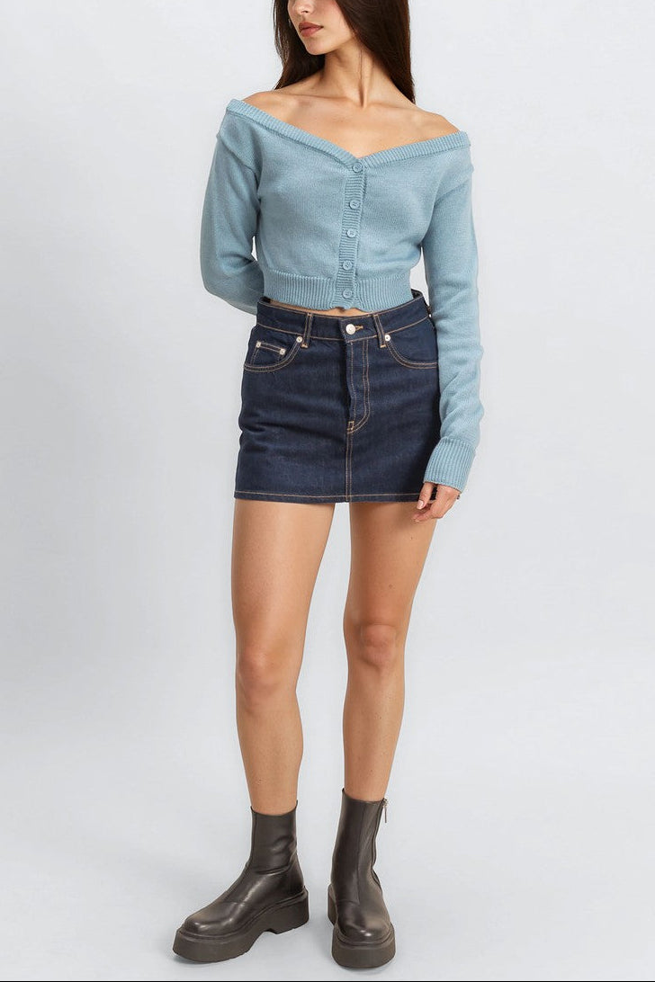  Forever 21 Off-The-Shoulder Cropped Button-Front Sweater - black - Bonton