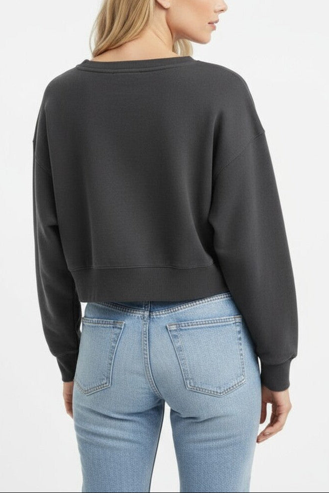 Forever 21 Off-The-Shoulder Cropped Fleece Pullover - heather grey - Bonton