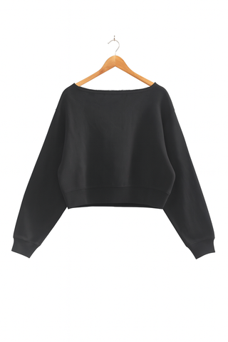 Off-The-Shoulder Cropped Fleece Pullover