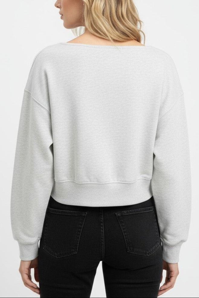  Forever 21 Off-The-Shoulder Cropped Fleece Pullover - heather grey - Bonton