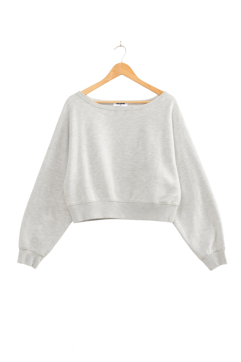  Forever 21 Off-The-Shoulder Cropped Fleece Pullover - heather grey - Bonton
