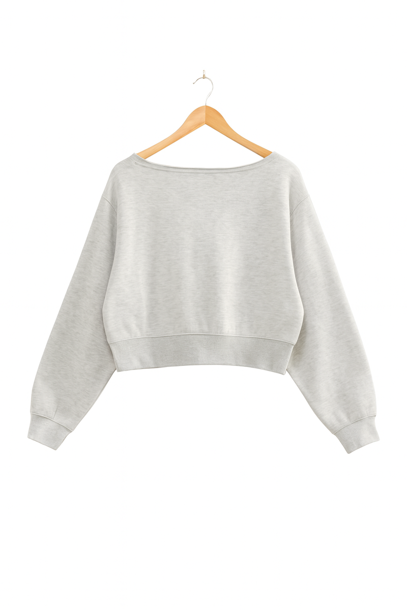  Forever 21 Off-The-Shoulder Cropped Fleece Pullover - heather grey - Bonton