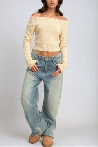Cropped Off-The-Shoulder Sweater