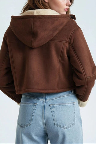 Faux Suede Cropped Hooded Jacket